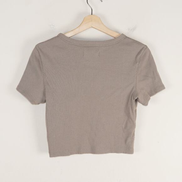 Everlane 90s Rib Tee Mocha Brown Crop Top Womens Sz M - Picture 2 of 6
